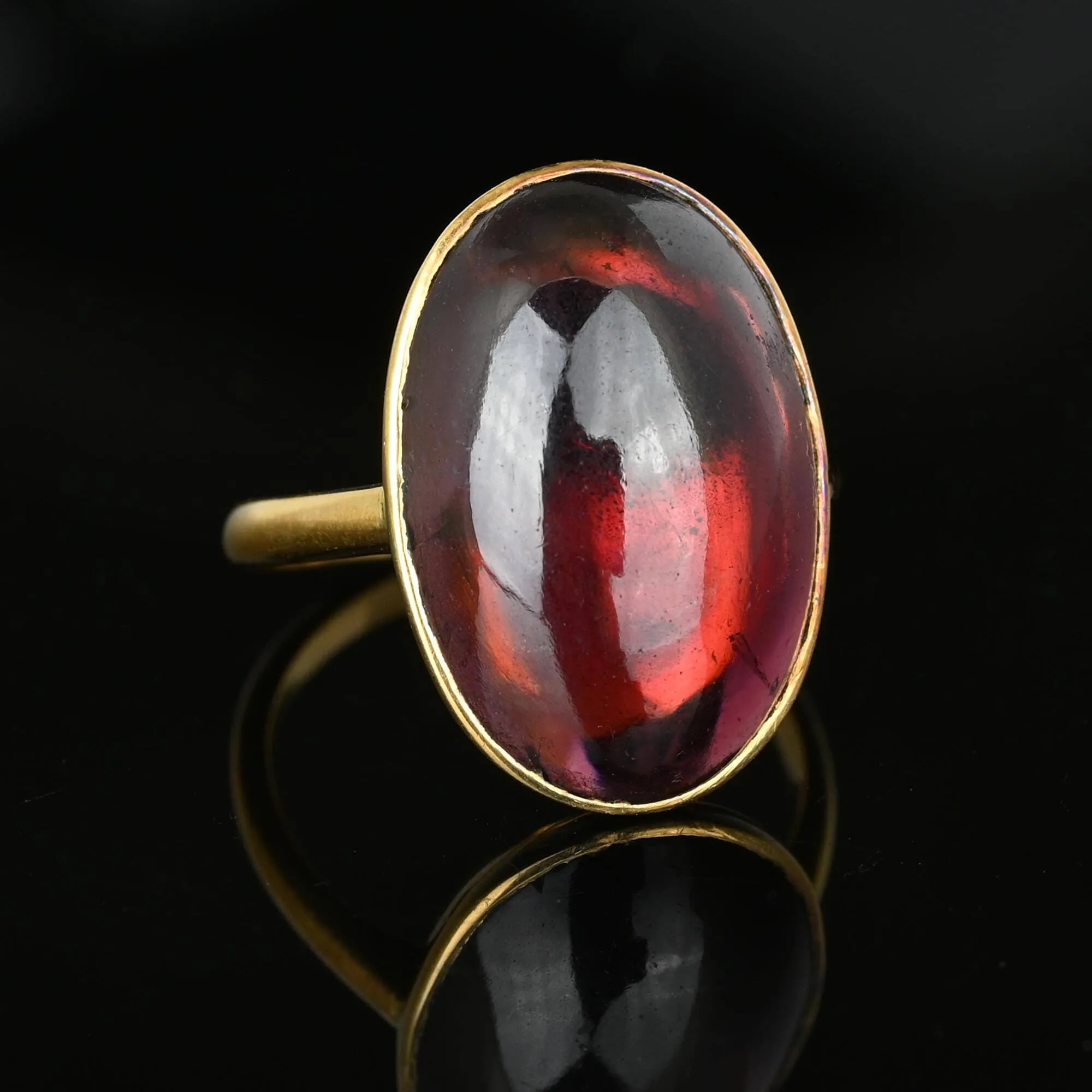 Art Deco 14K Gold Red Tourmaline Cabochon Ring