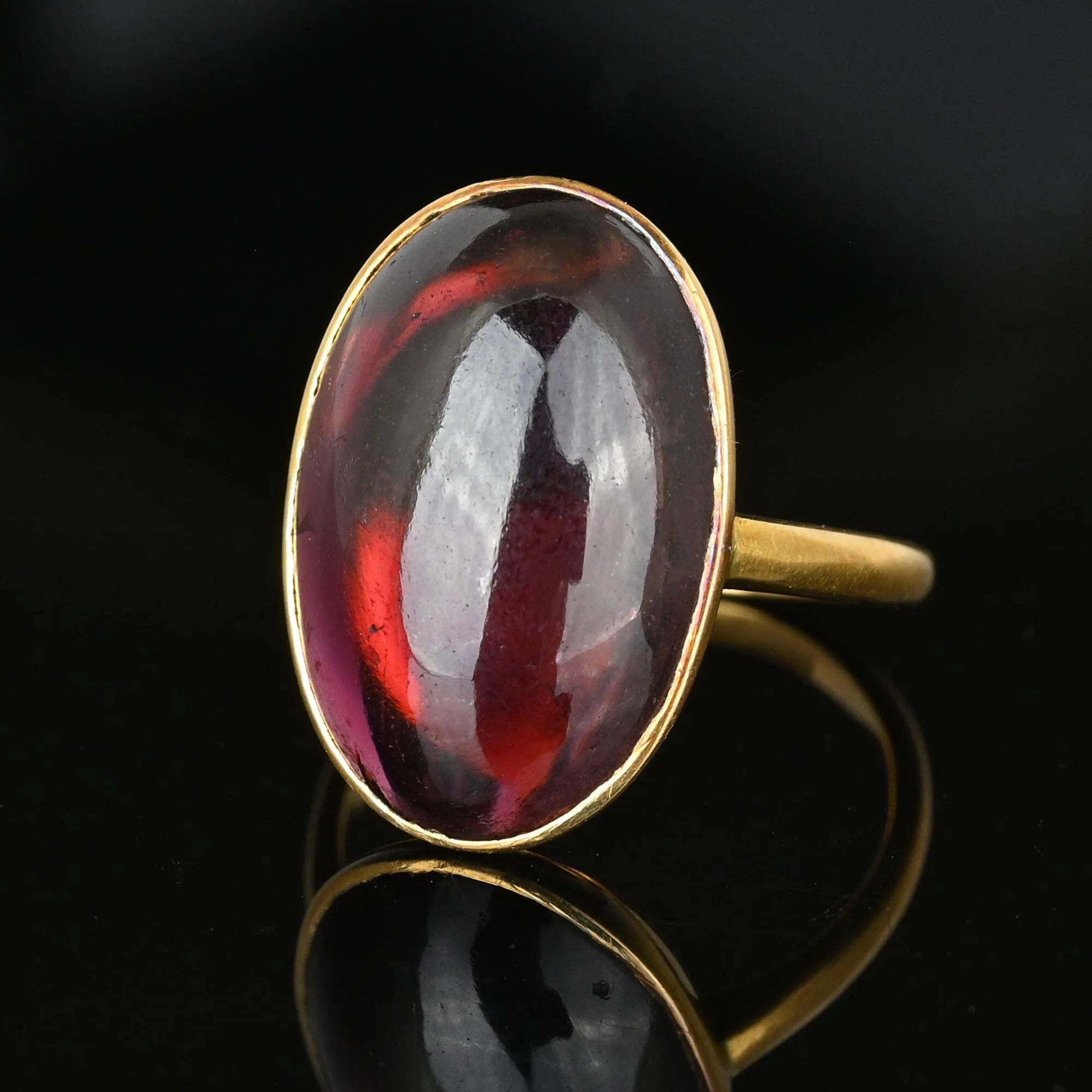 Art Deco 14K Gold Red Tourmaline Cabochon Ring