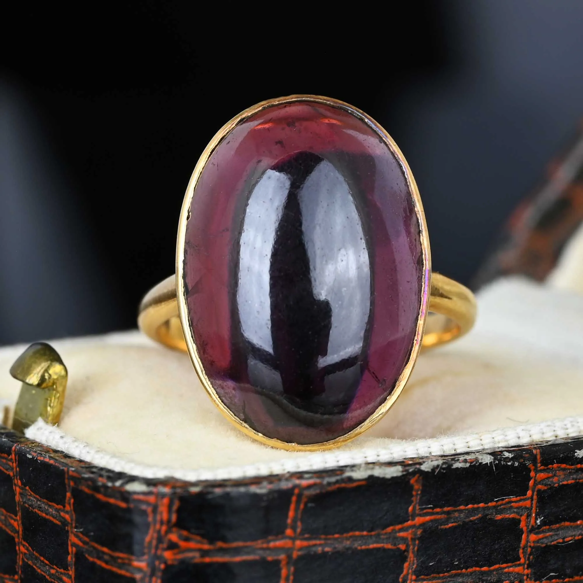 Art Deco 14K Gold Red Tourmaline Cabochon Ring