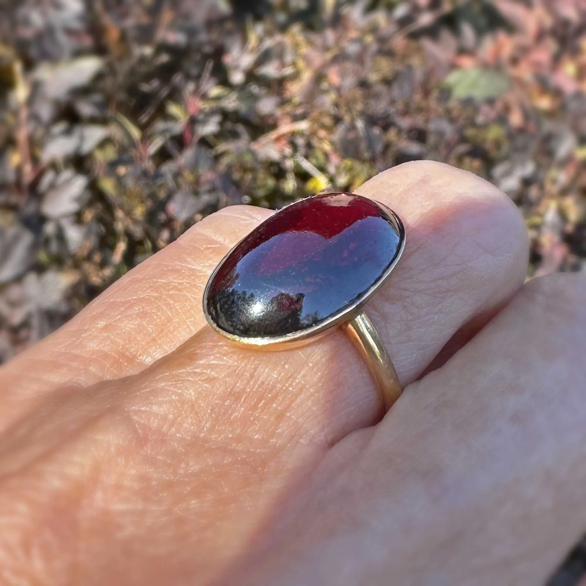 Art Deco 14K Gold Red Tourmaline Cabochon Ring