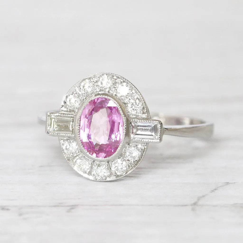 Art Deco Style 0.95 Carat Pink Sapphire and Diamond Cluster Ring