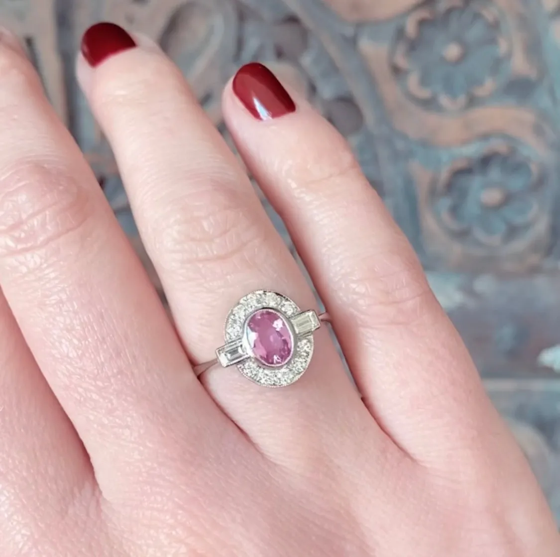 Art Deco Style 0.95 Carat Pink Sapphire and Diamond Cluster Ring