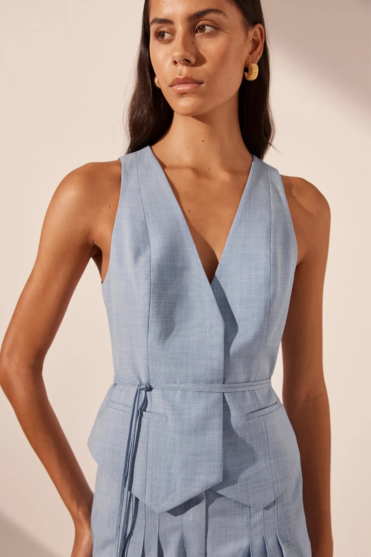 ASHER BELTED VEST - CHAMBRAY BLUE
