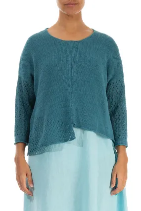 Asymmetric Teal Linen Jumper