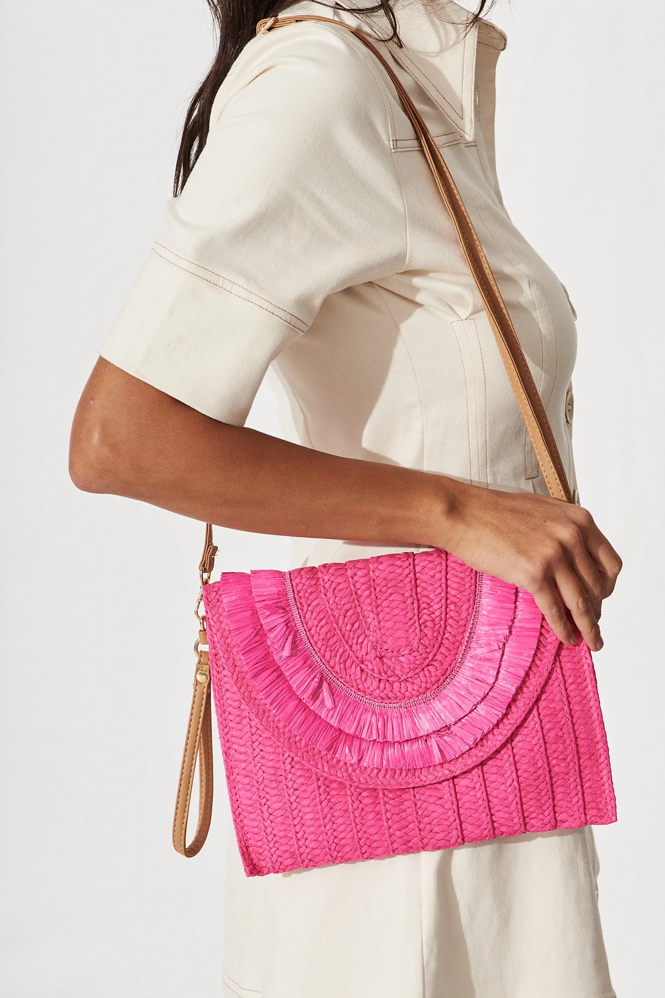 August + Delilah Capri Boho Clutch In Fuchsia