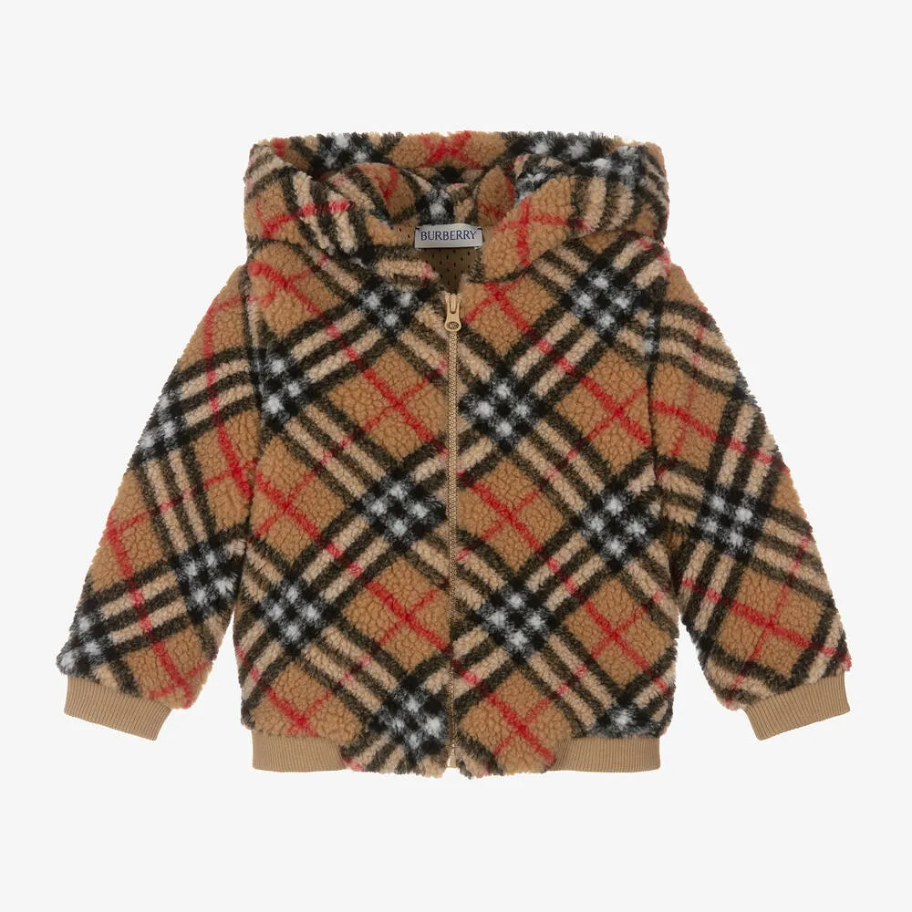 Baby Boys Beige Vintage Check Zip-Up Hoodie