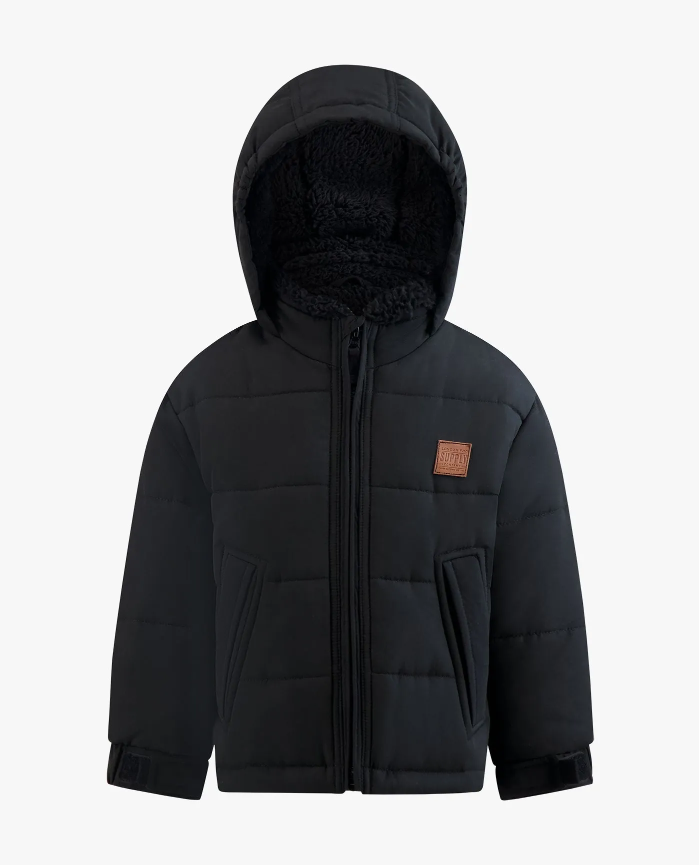 BABY BOYS ZIP-FRONT HOODED SHERPA LINED PUFFER