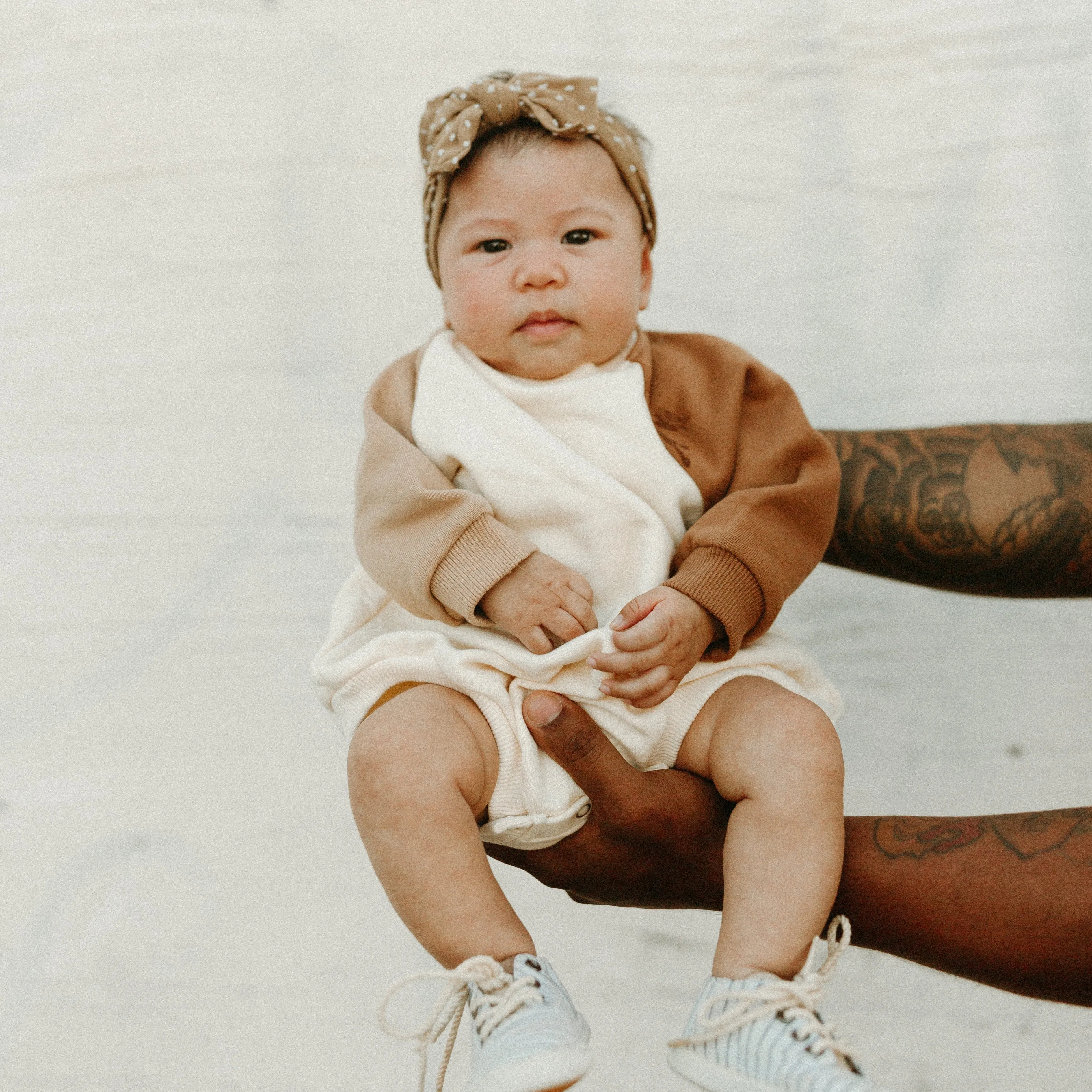 Baby Colorblock Sweatshirt Romper (3-24m) - Beige
