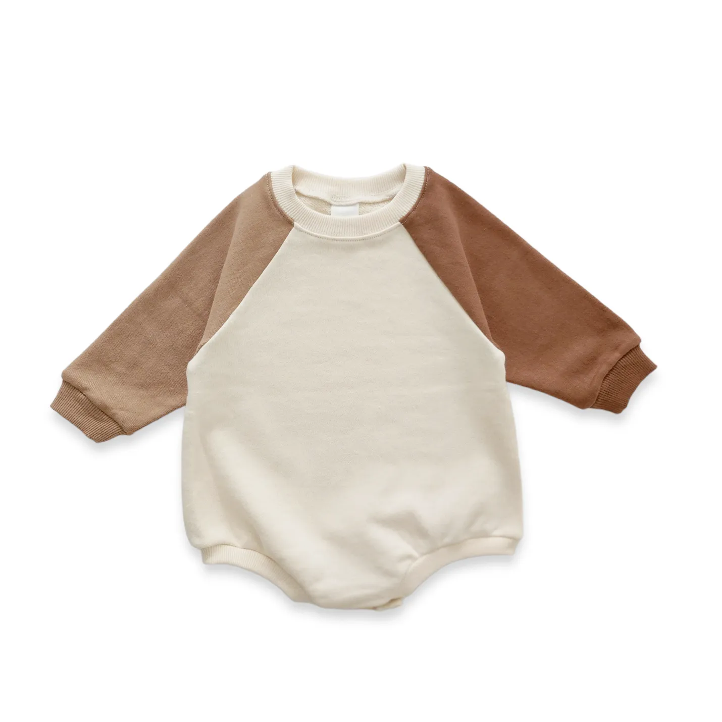 Baby Colorblock Sweatshirt Romper (3-24m) - Beige