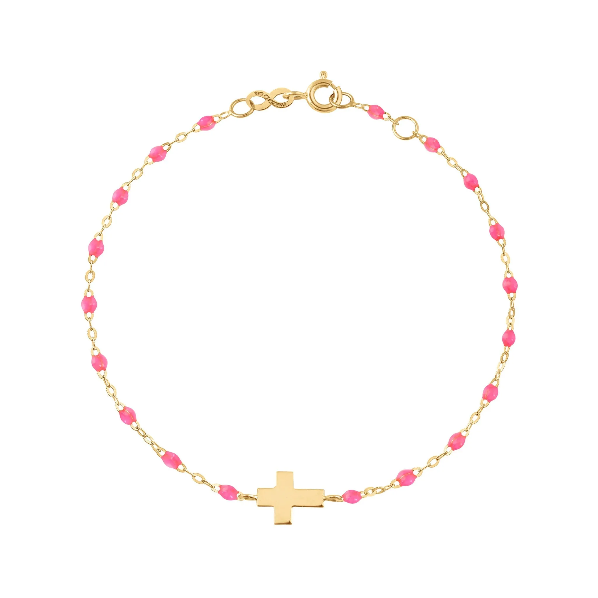 Baby Cross Charm Classic Gigi Pink bracelet, Yellow Gold, 5.1