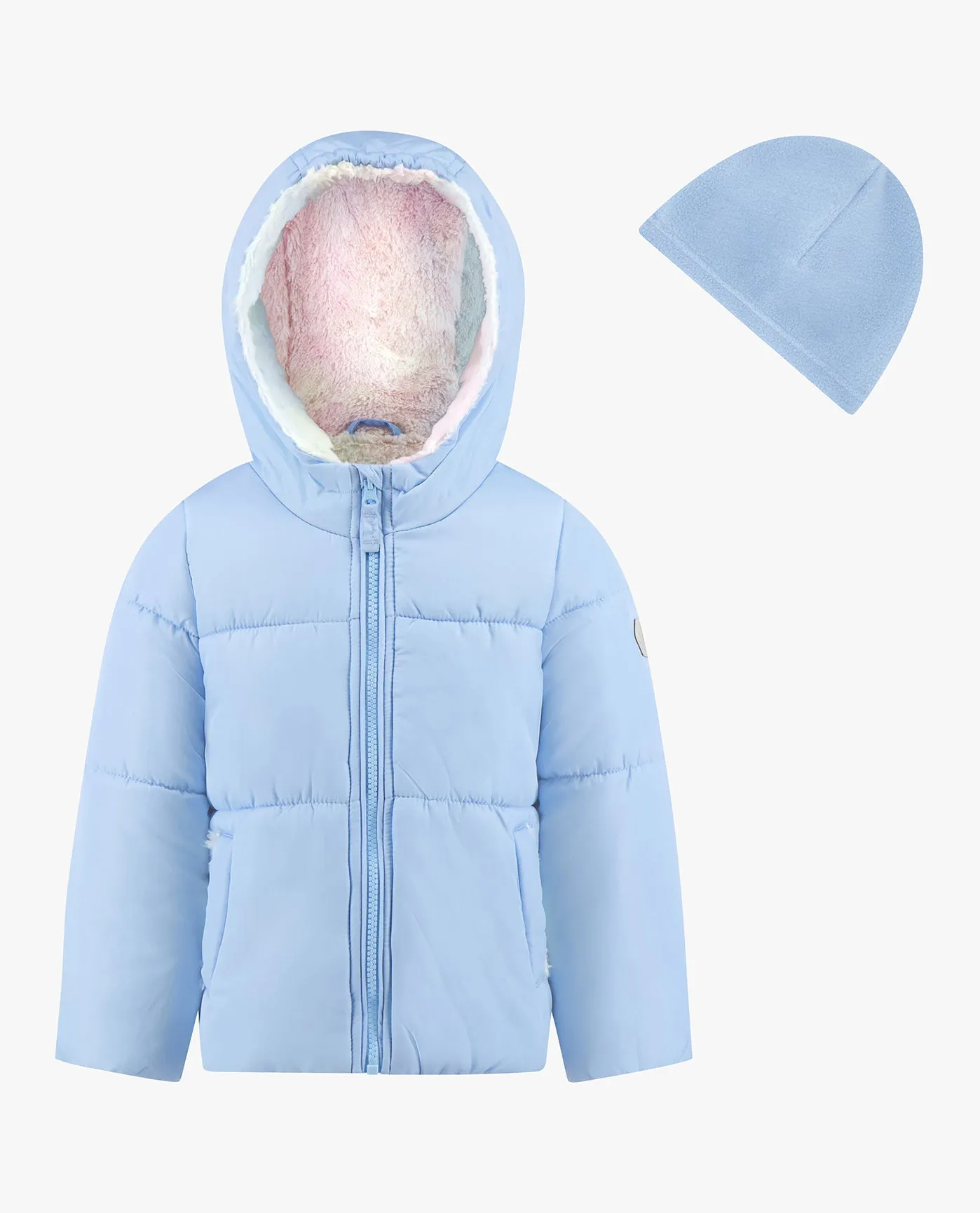 BABY GIRLS ZIP-FRONT HOODED LOOSE FIT PUFFER