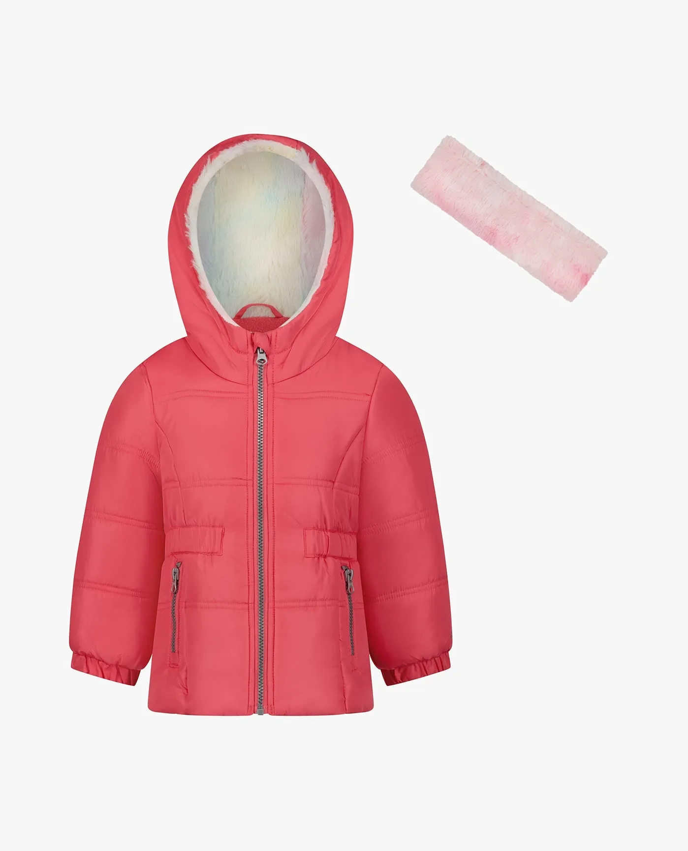 BABY GIRLS ZIP-FRONT HOODED MID CINCH PUFFER