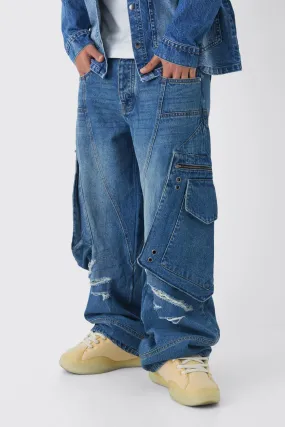 Baggy Fit Ripped 3D Cargo Jeans