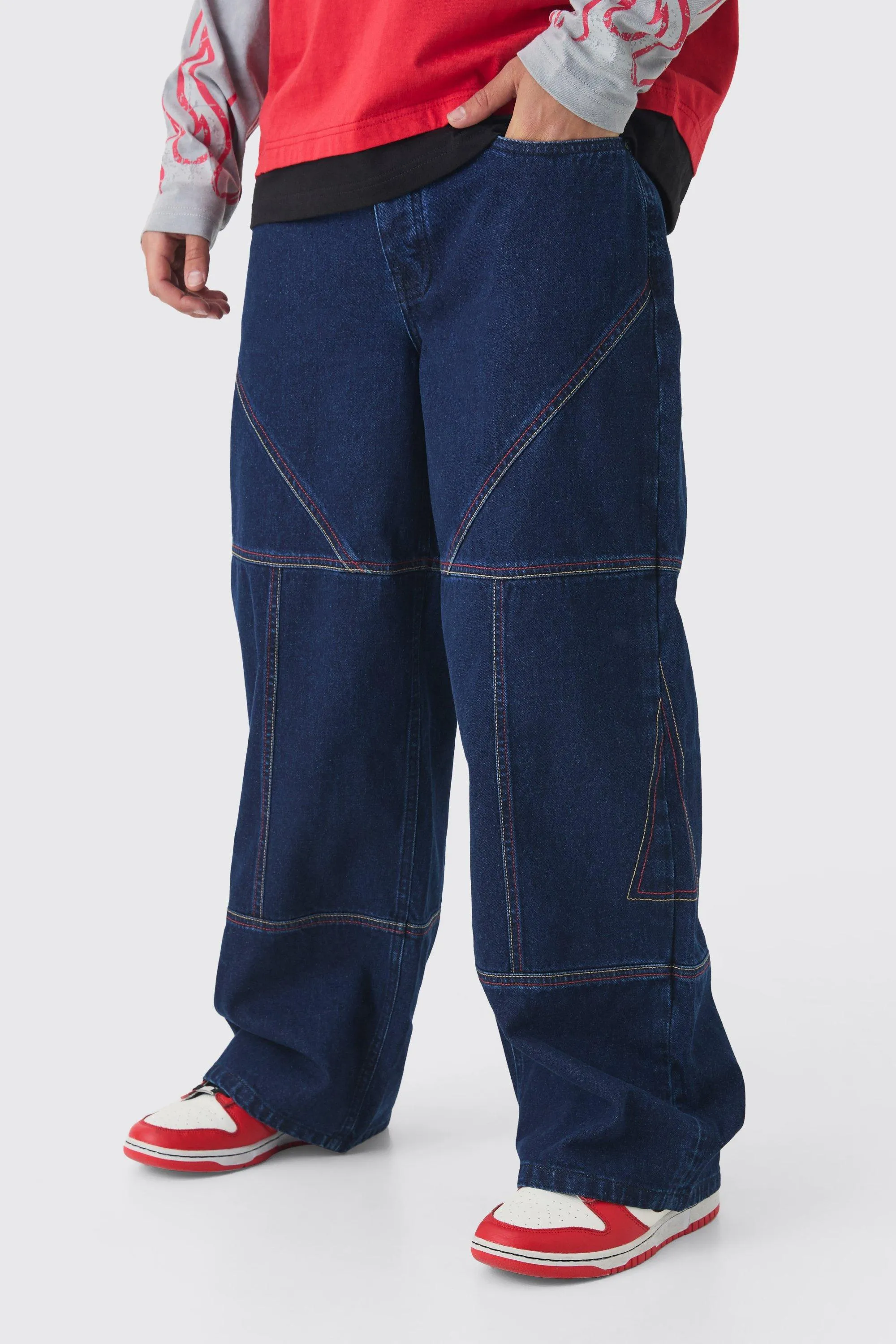 Baggy Rigid Contrast Stitch Denim Jeans