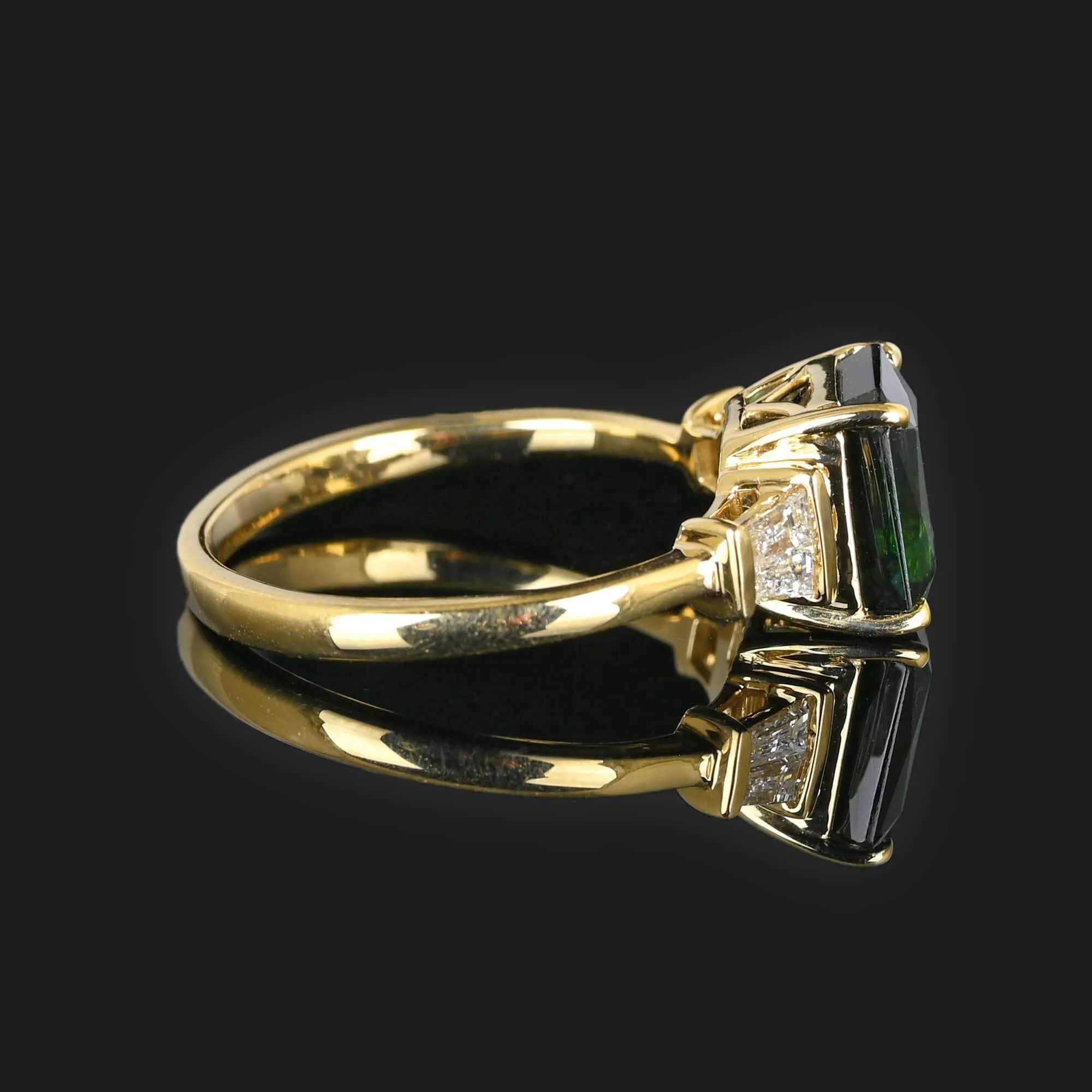 Baguette Diamond Green Tourmaline Ring in 14K Gold