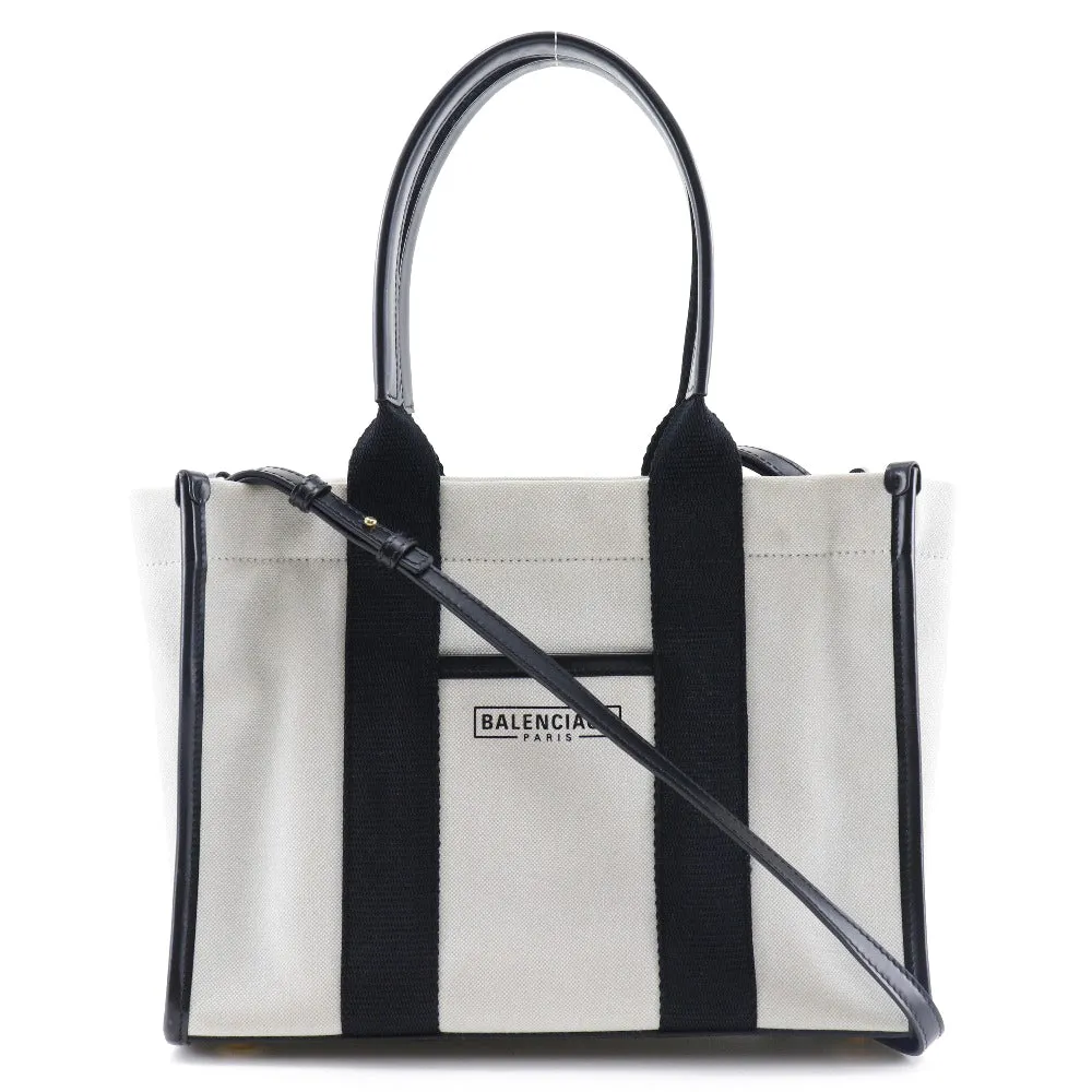 BALENCIAGA Tote Bag 671402 canvas Black / white 2WAYShoulder Small hardware Women