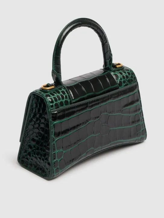 Balenciaga   XS Hourglass croc embossed leather bag 