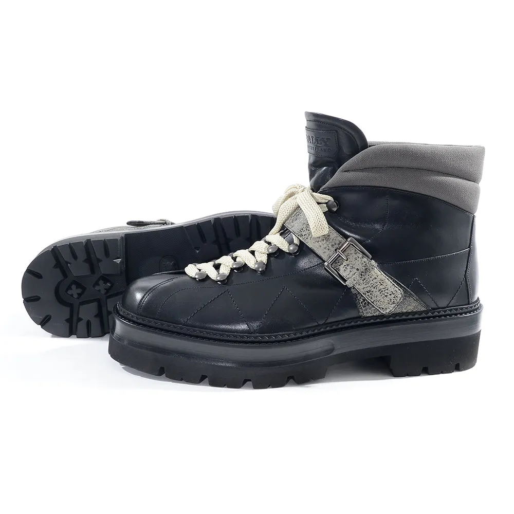 Bally Mens Platform Lace Up Boots with Buckle in Black