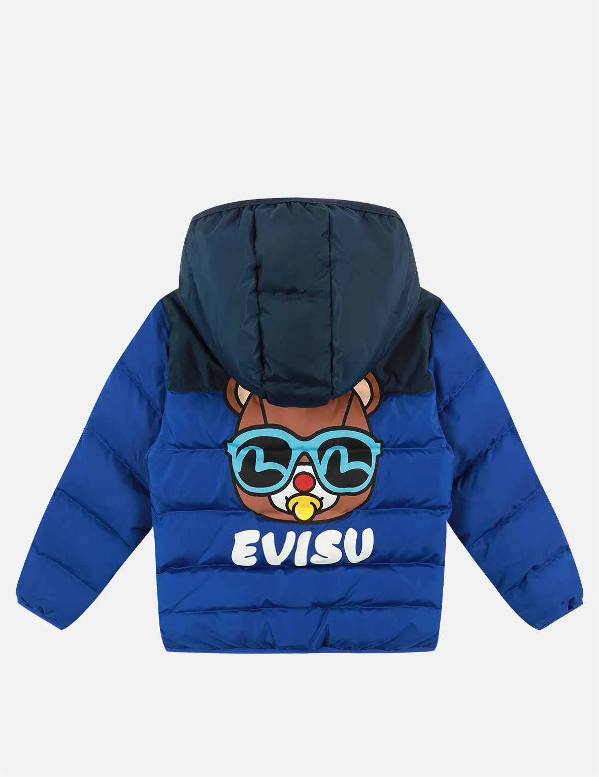 Bear Print Colorblock Down Jacket