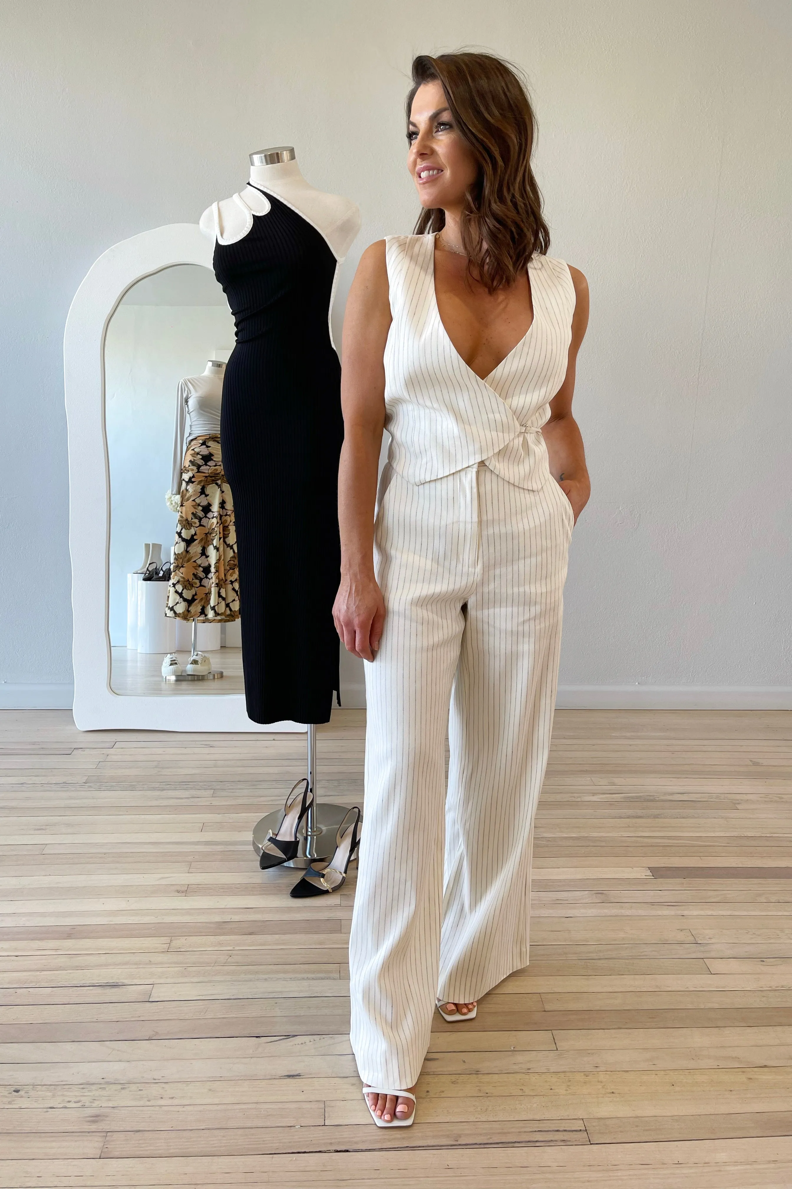 Bec + Bridge Lou Pinstripe Vest | Ivory