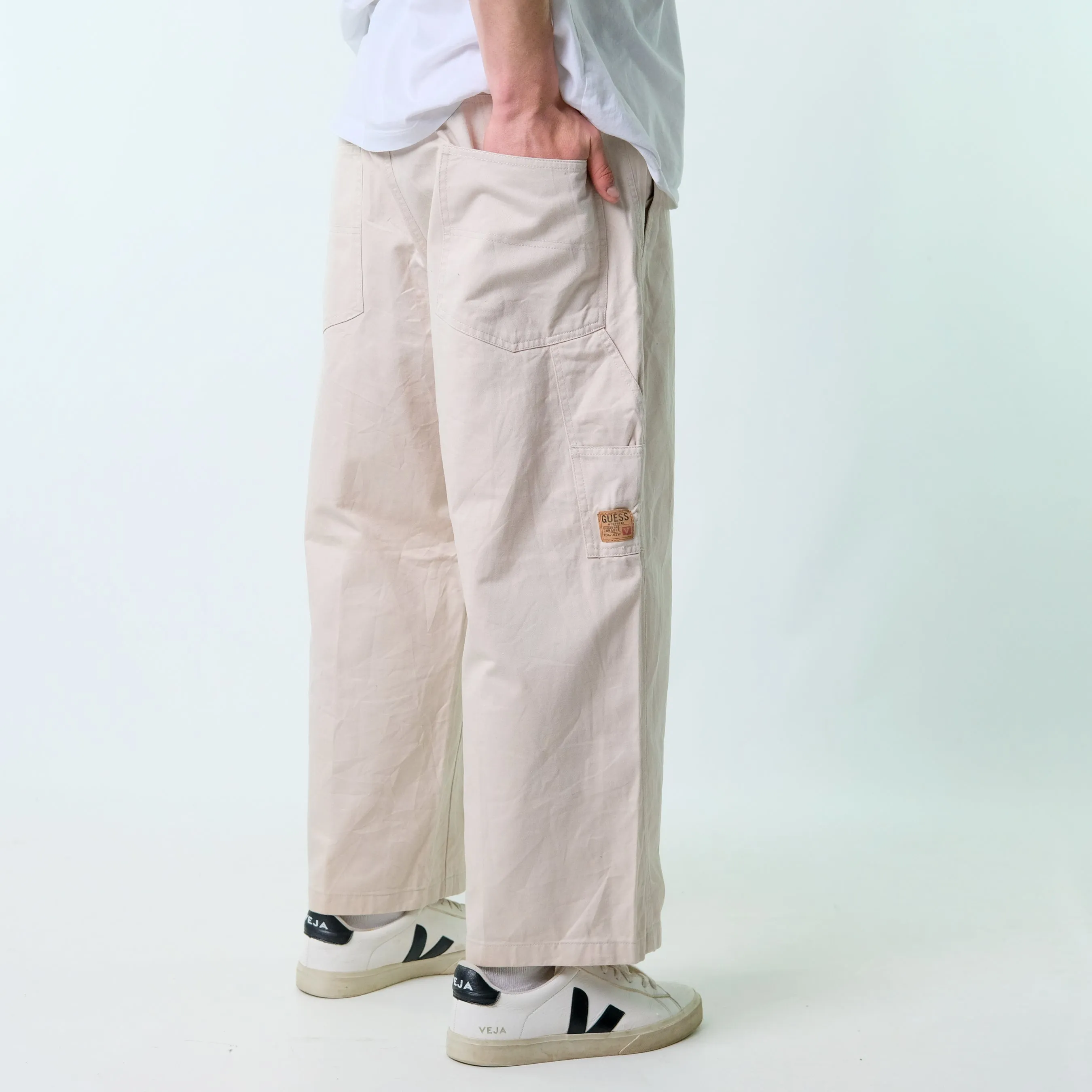 Beige 90s Guess Woven Cargo Pants Baggy Pants (36x30)