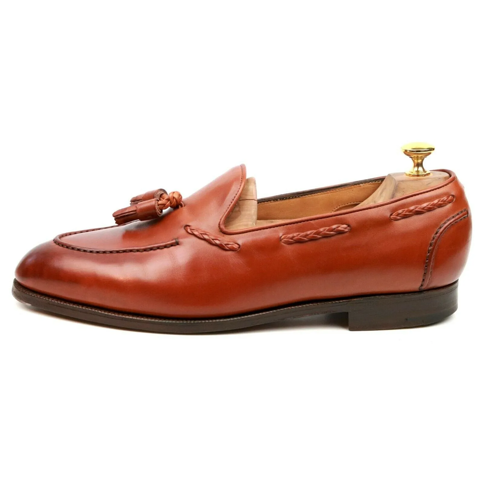 'Belgravia' Tan Brown Leather Tassel Loafers UK 10.5 C