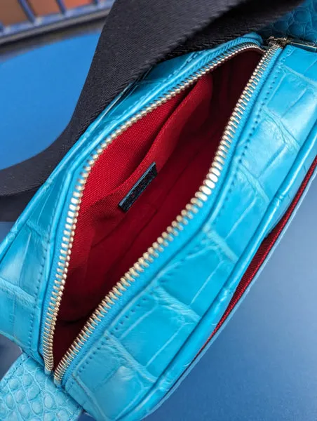 Bespoke Cross - Body Bag - Blue Crocodile