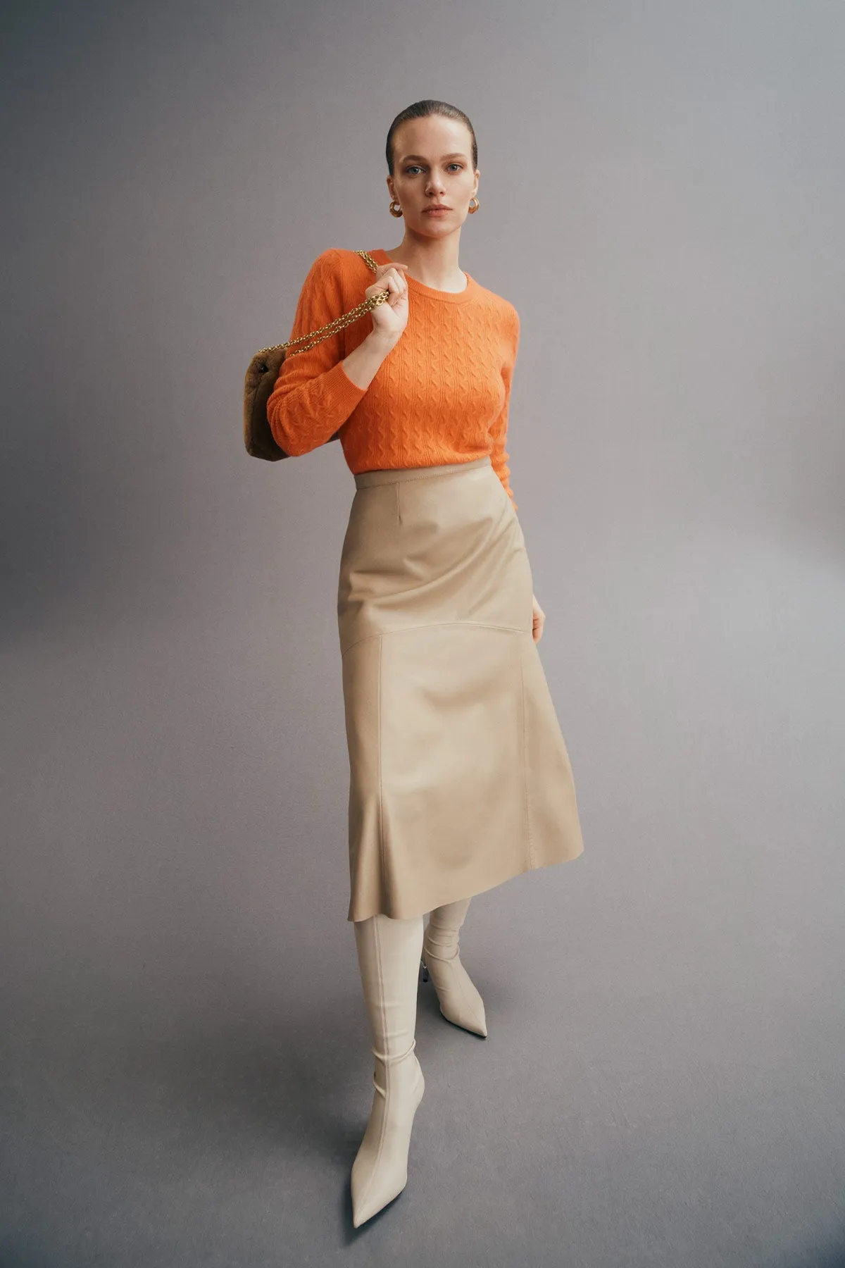 Bianca Leather Skirt - Camel