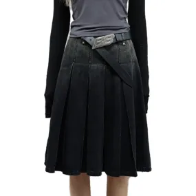 Black Gradient Denim Skirt-