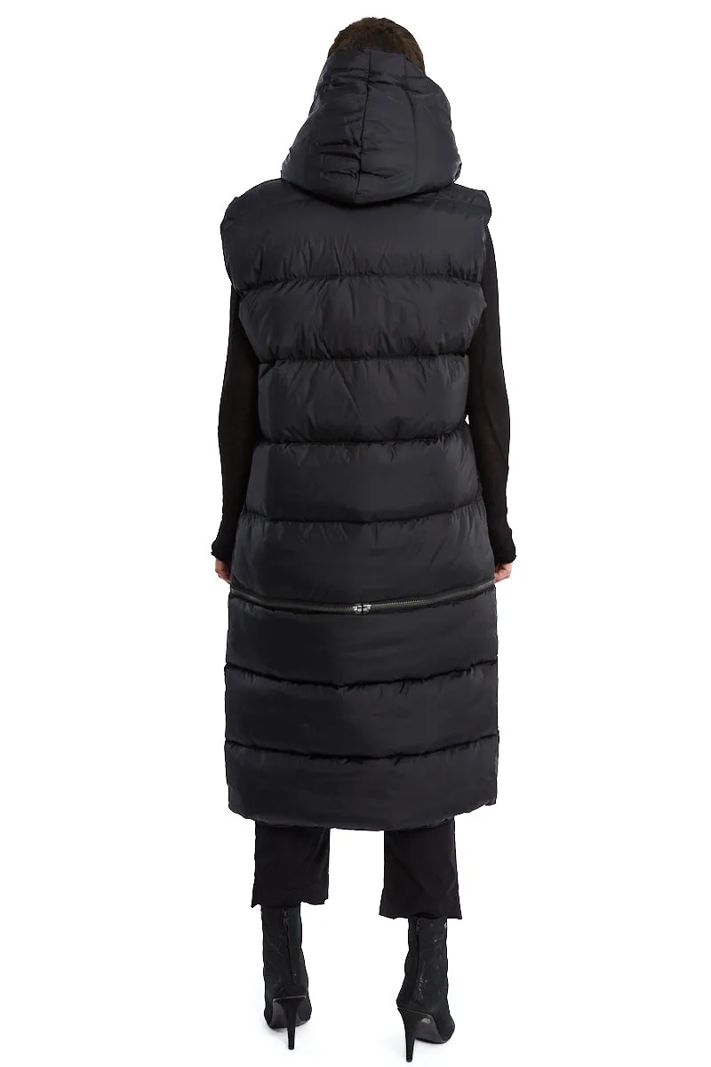 BLACK LONG SLEEVELESS PADDED DOWN JACKET