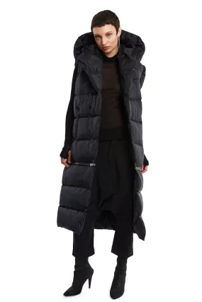 BLACK LONG SLEEVELESS PADDED DOWN JACKET