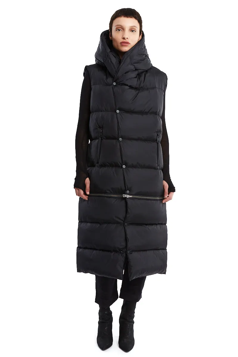 BLACK LONG SLEEVELESS PADDED DOWN JACKET