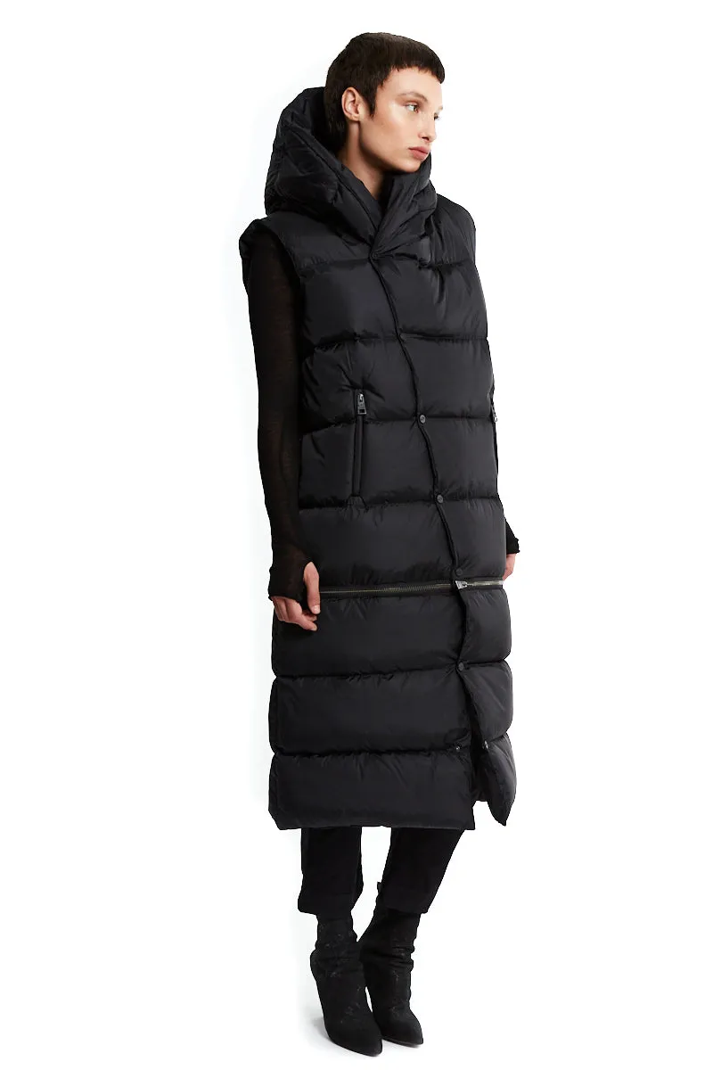 BLACK LONG SLEEVELESS PADDED DOWN JACKET