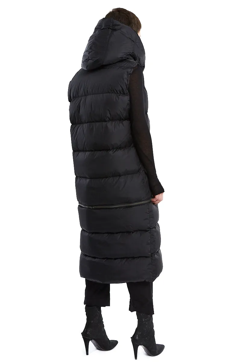 BLACK LONG SLEEVELESS PADDED DOWN JACKET