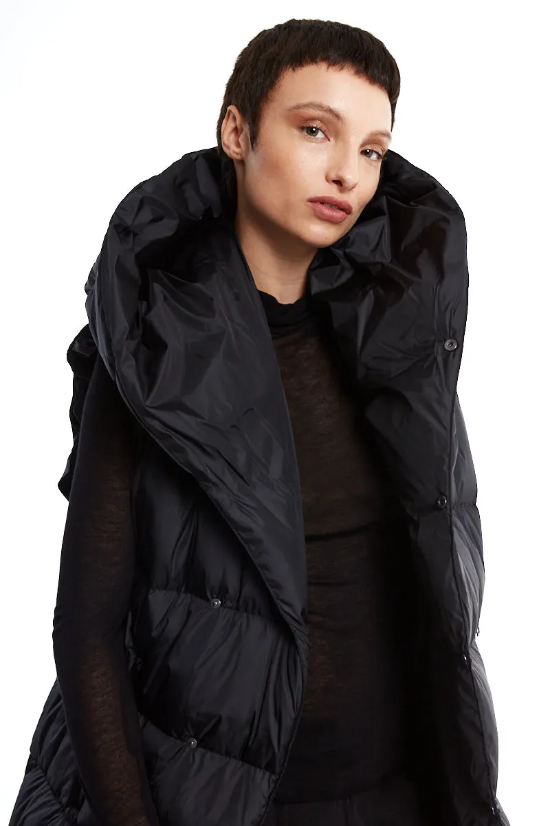 BLACK LONG SLEEVELESS PADDED DOWN JACKET