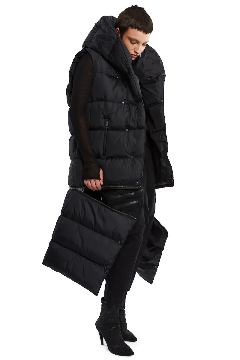 BLACK LONG SLEEVELESS PADDED DOWN JACKET