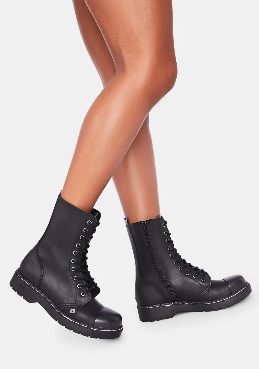 Black Matte Steel Cap 10-Eye Boot-