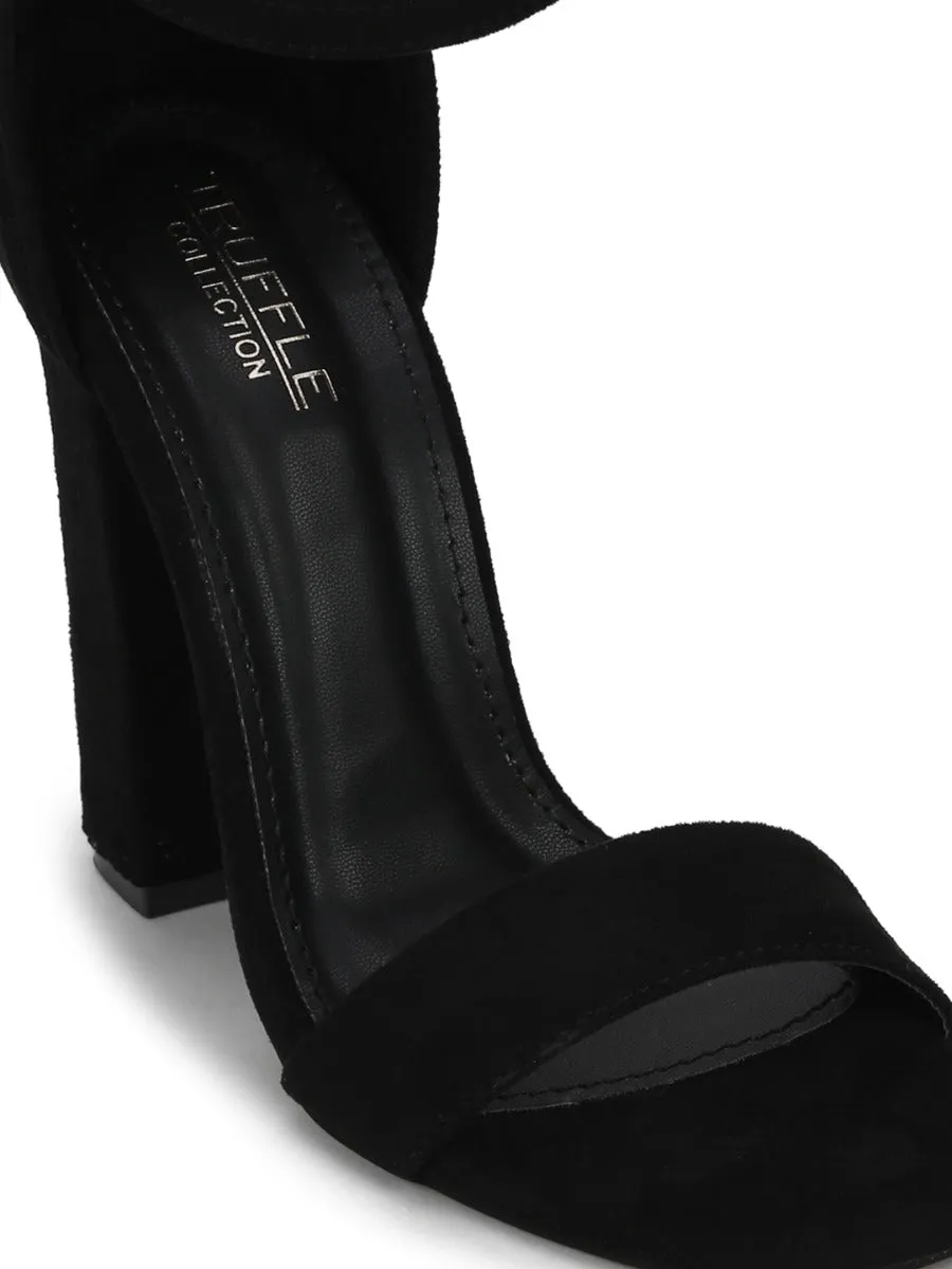 Black Micro Block Heel Sandals