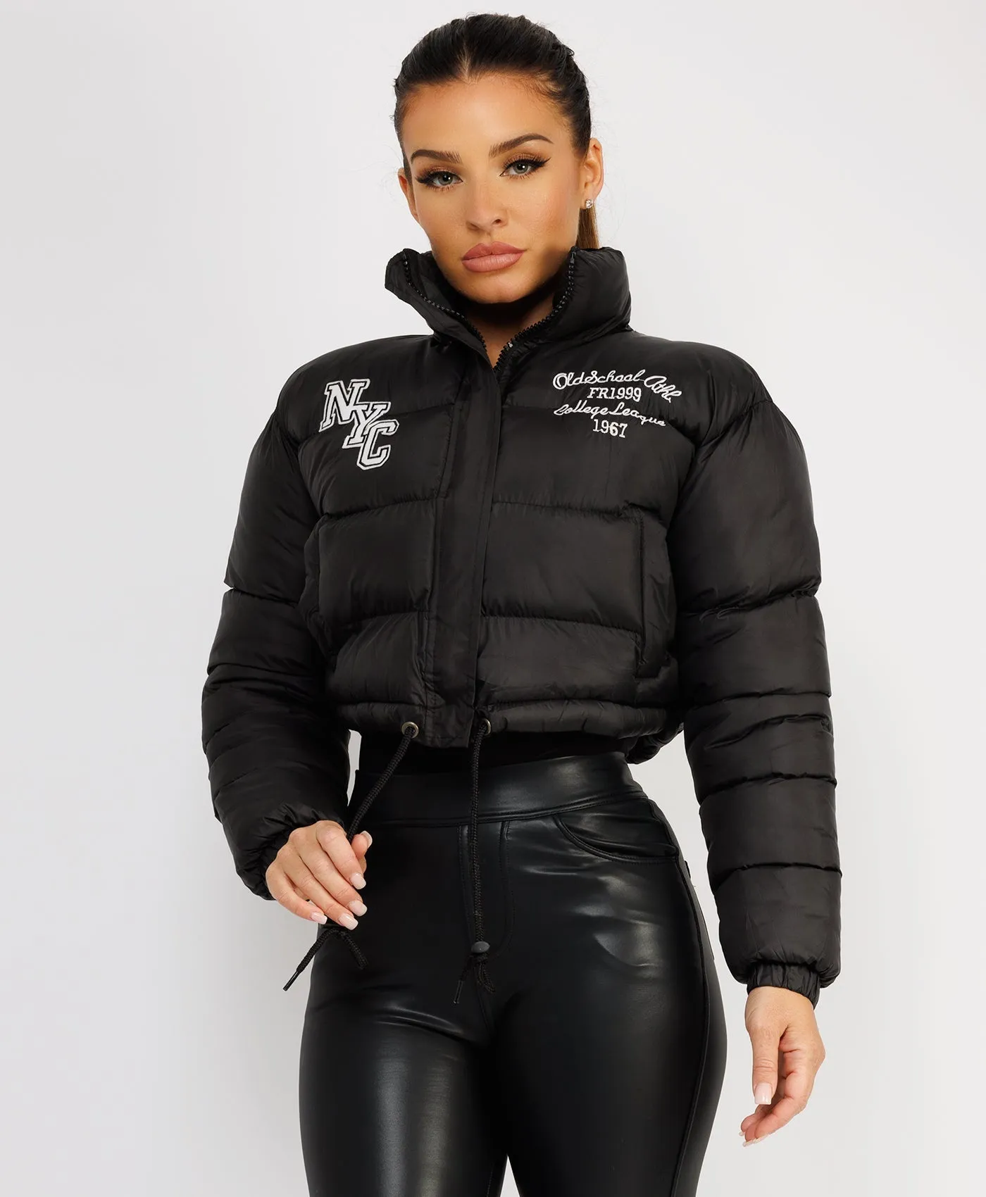 Black NYC Quilted Padded Cropped Puffer Jacket