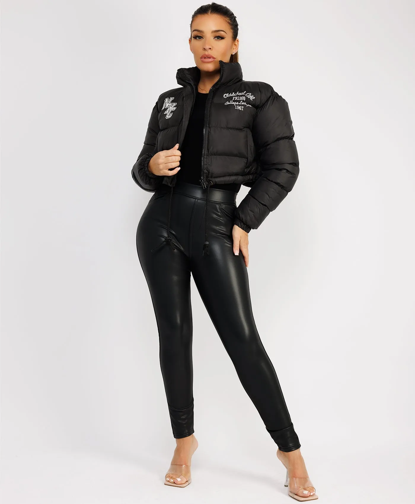 Black NYC Quilted Padded Cropped Puffer Jacket