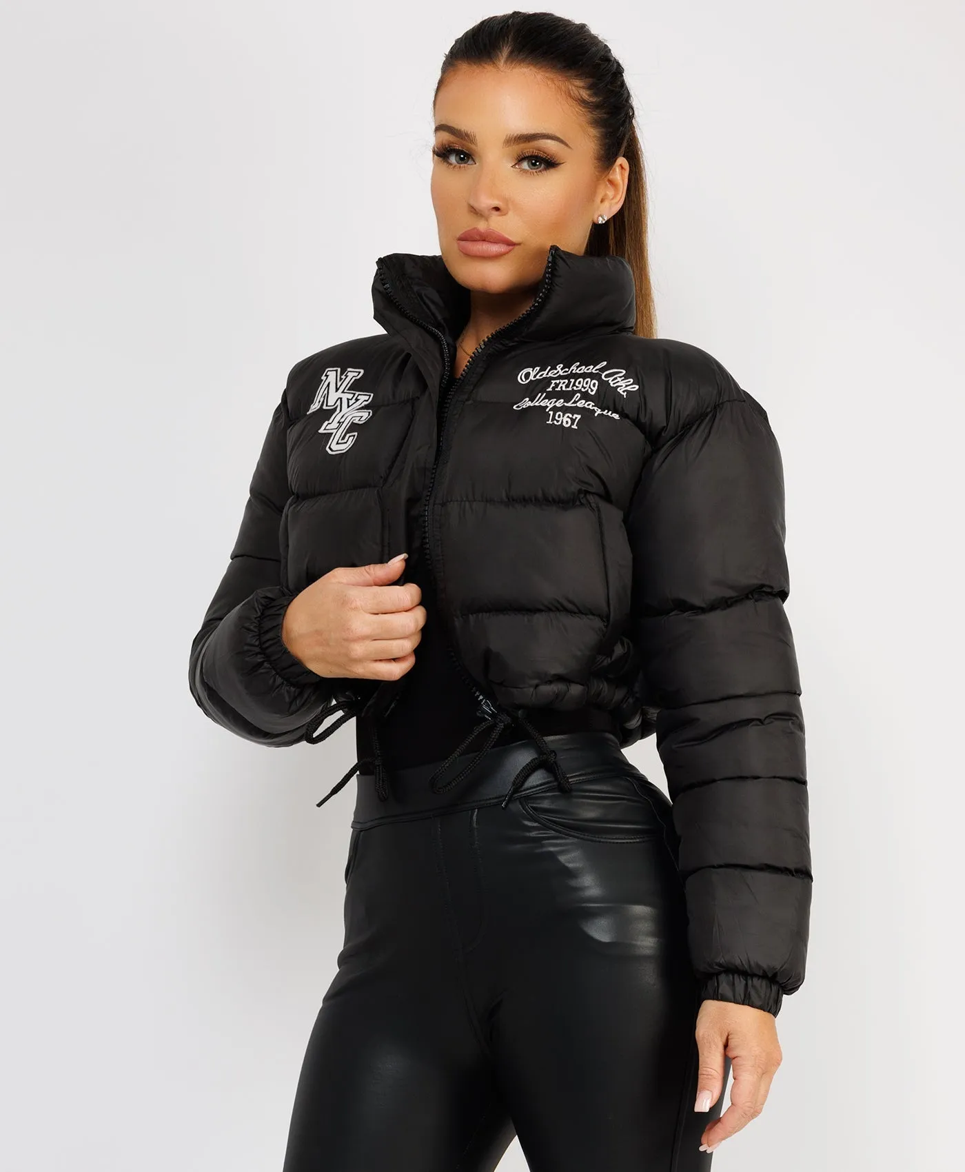 Black NYC Quilted Padded Cropped Puffer Jacket