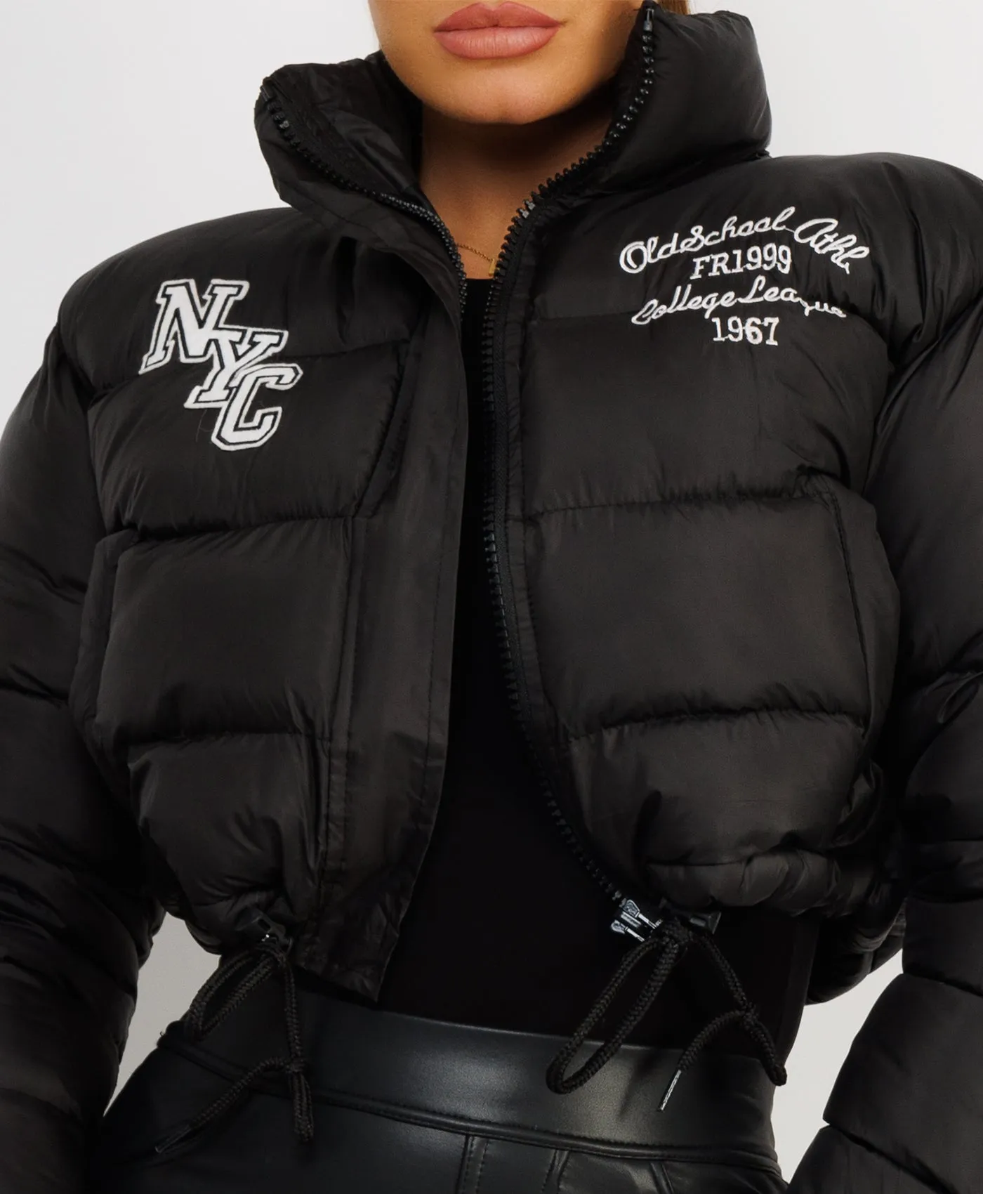 Black NYC Quilted Padded Cropped Puffer Jacket