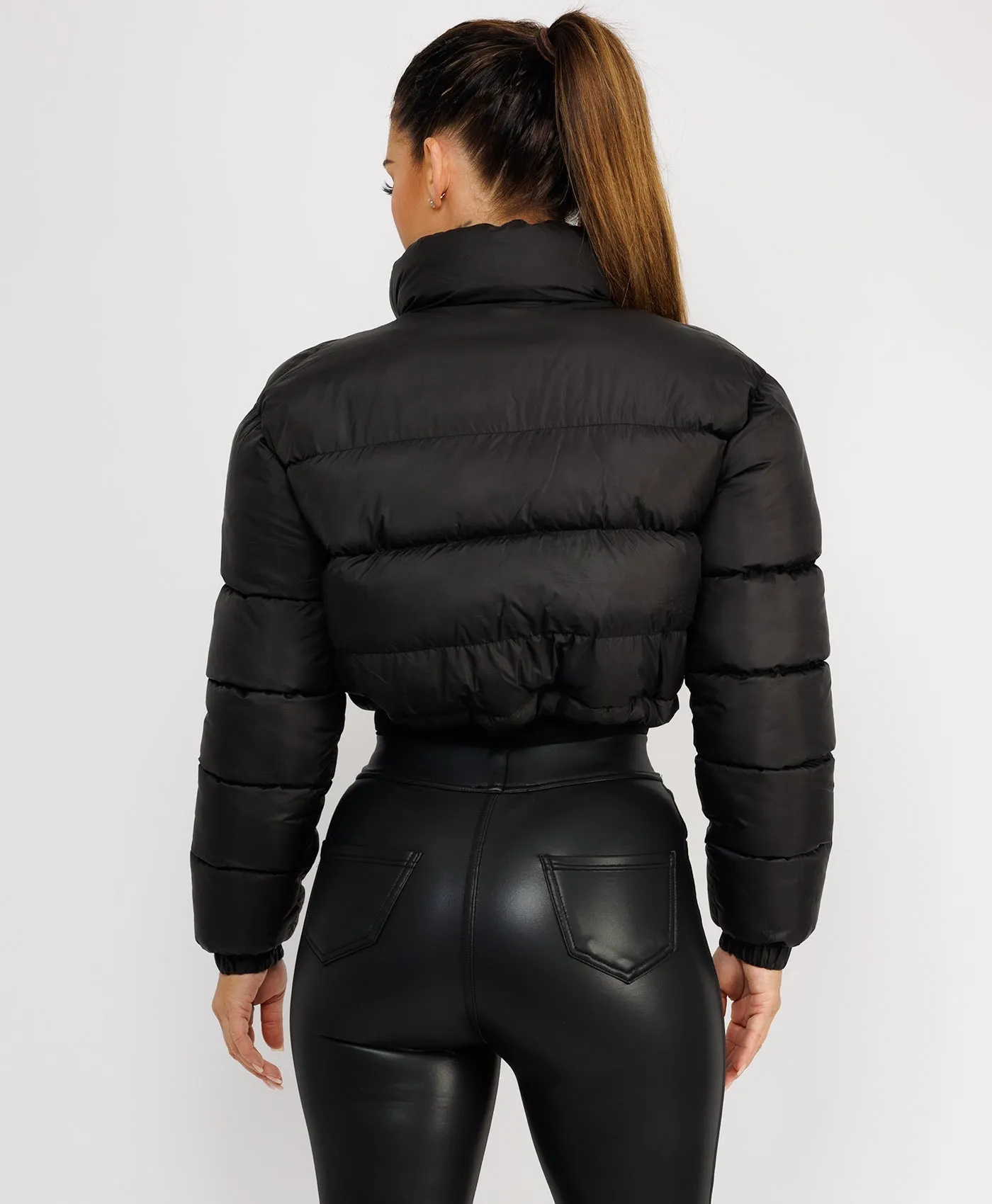 Black NYC Quilted Padded Cropped Puffer Jacket