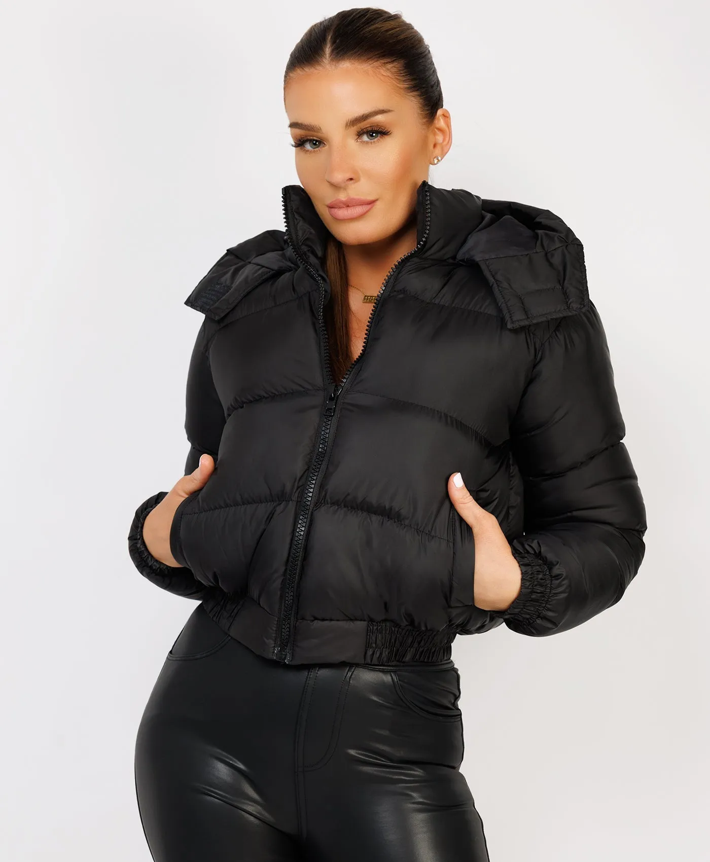 Black Quilted Padded Hooded Puffer Jacket