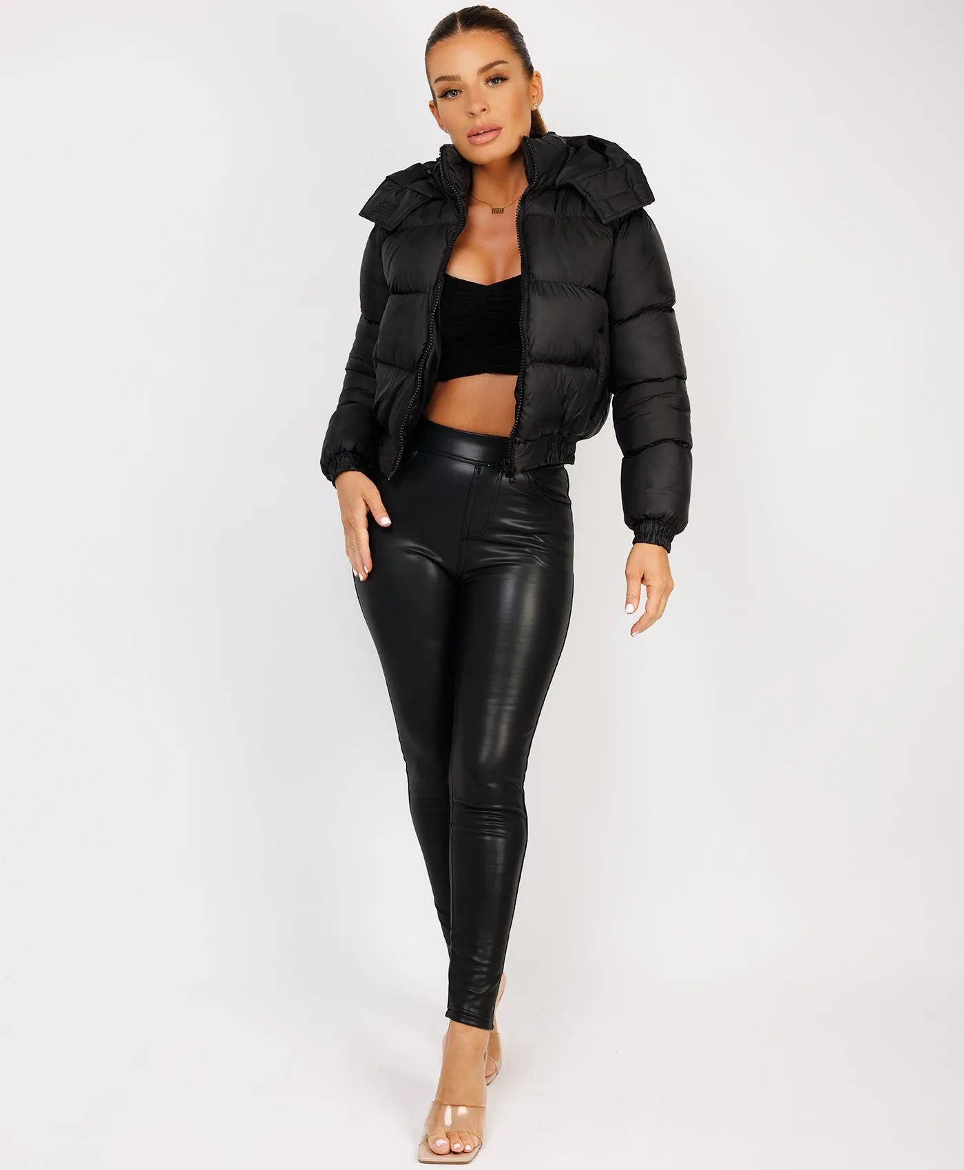 Black Quilted Padded Hooded Puffer Jacket