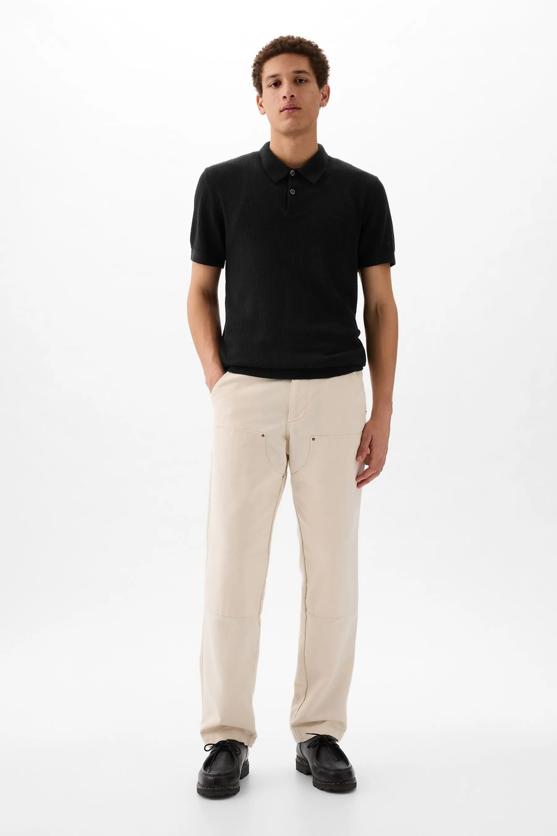 Black Textured Short Sleeve Polo Shirt