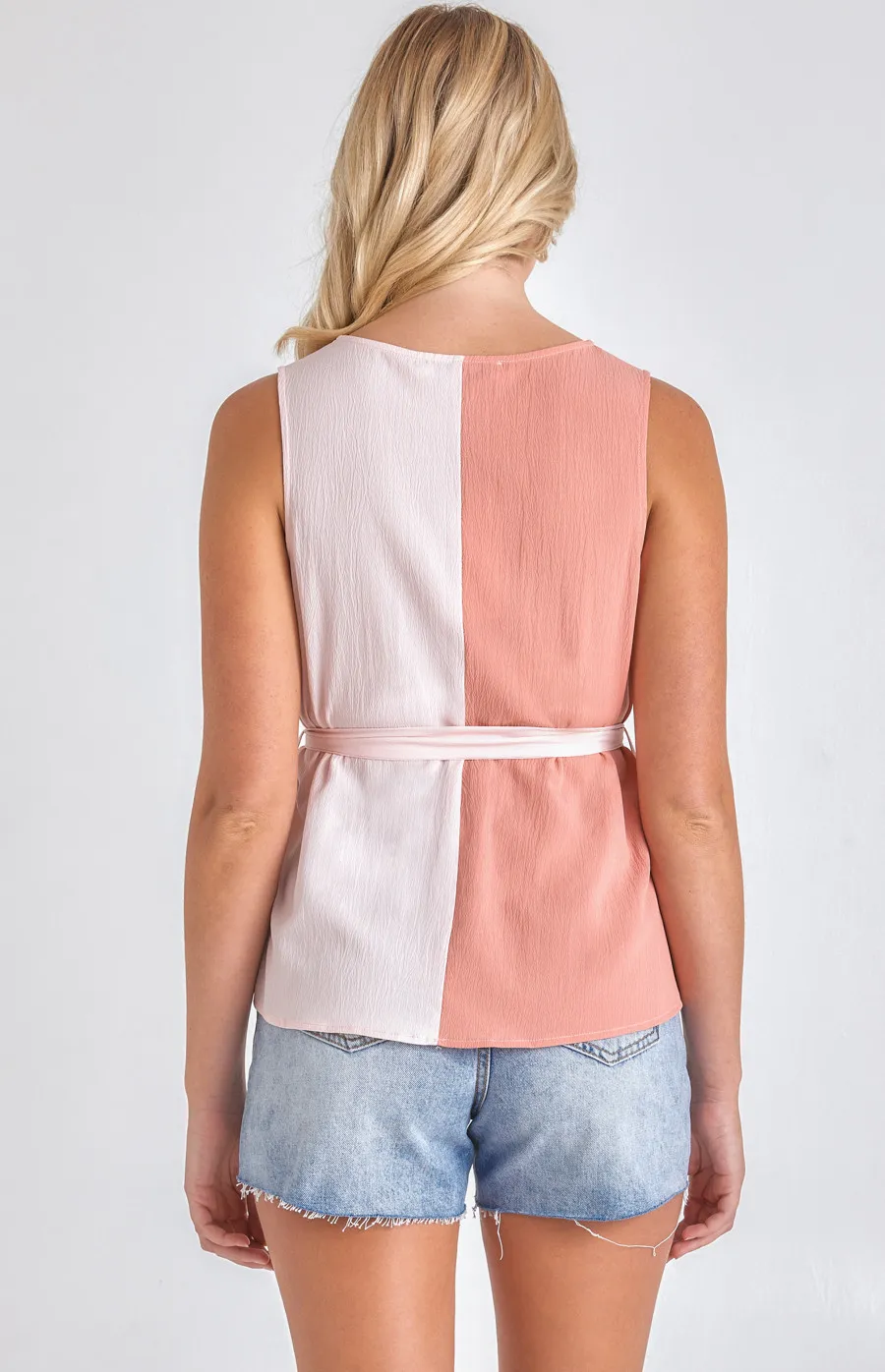 Block Colour Sleeveless Top with Tie (STO578A)