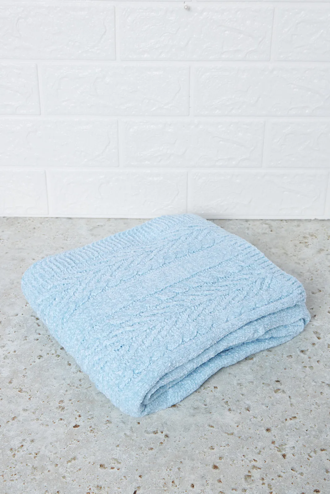 Blue Chenille Knitted  Blanket