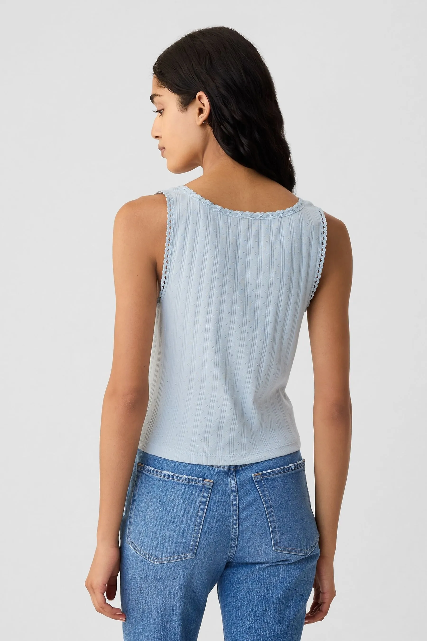 Blue DÔEN Pointelle Sleeveless Vest
