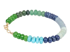 Blue Green Color Mixed Bead Bracelet with 14K Gold Filled Clasp R2036